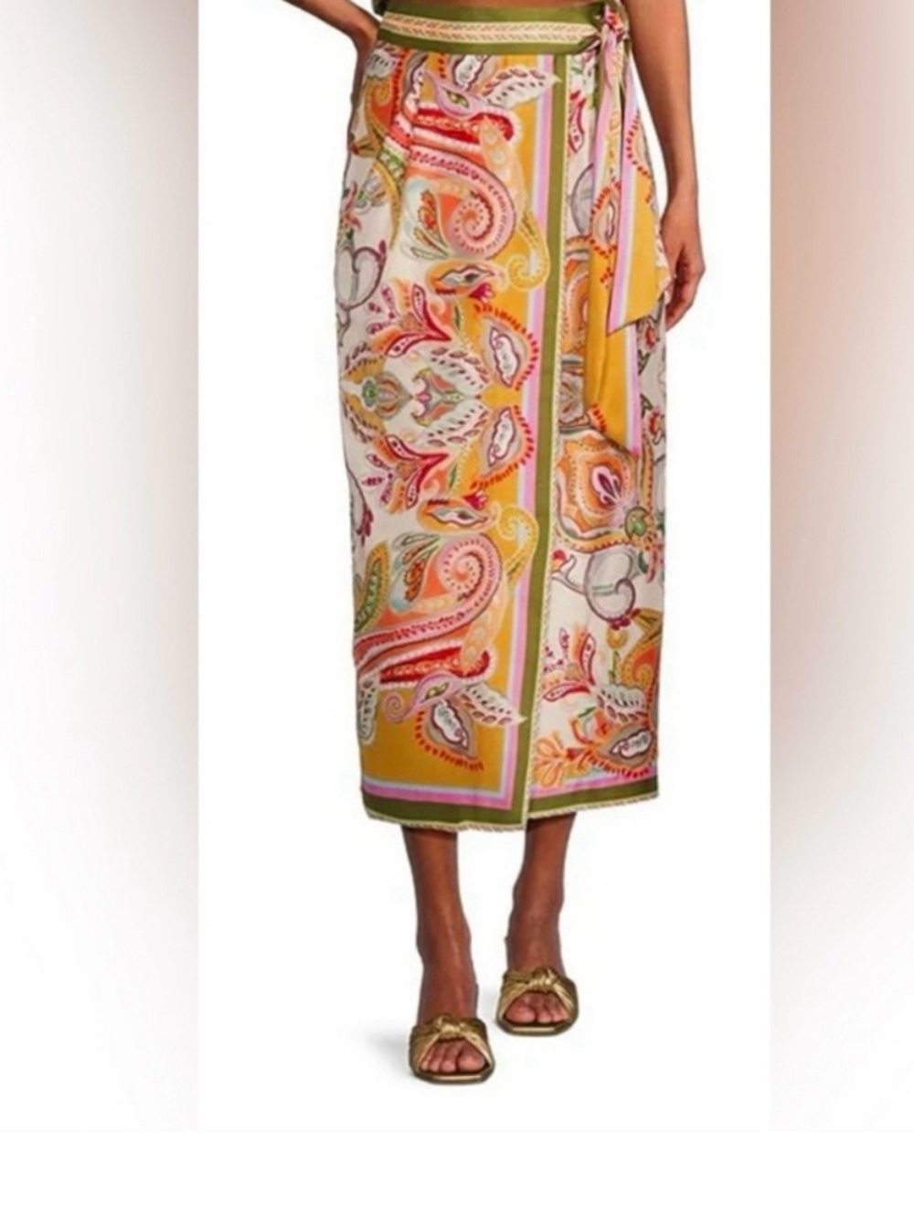 Elie Tahari Yellow Paisley Wrap Midi Skirt